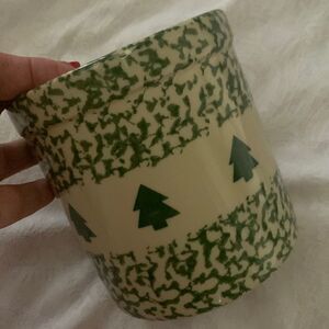 Green Spongeware Retired Small Crock Pottery Henn Workshops Trees